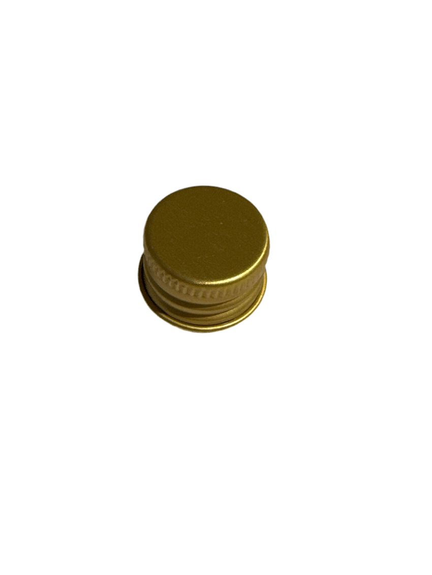 A single matte gold aluminium screw cap for bottles with a ribbed edge, isolated on a clean white background.
