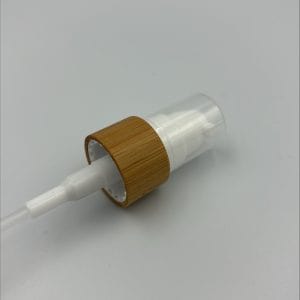 bamboo lotion pump with white dispenser and clear cap