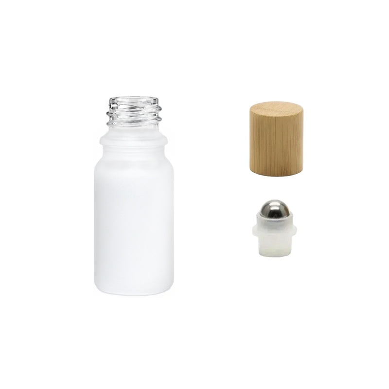 5ml Matte White Glass Dropper Bottle with Stainless Steel Roller Ball Insert with Bamboo Cap