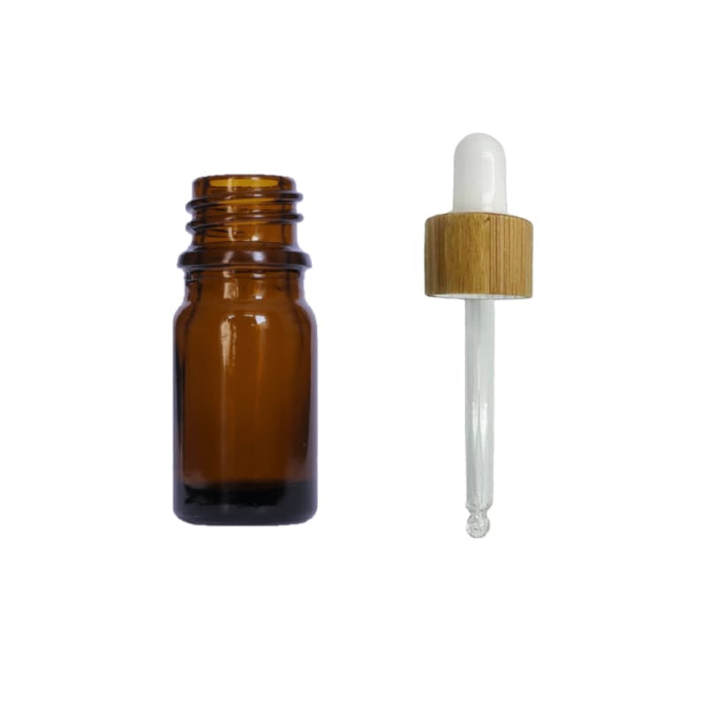 5ml Premium Amber Glass Dropper Bottle with White Bamboo Dropper