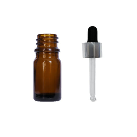 5ml Premium Amber Glass Dropper Bottle with Black & Silver Dropper