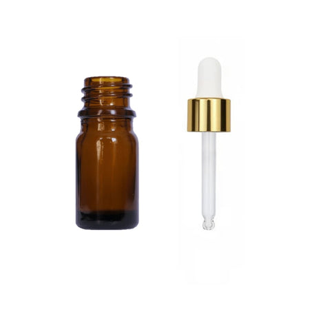5ml Premium Amber Glass Dropper Bottle with White & Gold Dropper