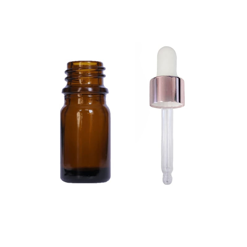 5ml Premium Amber Glass Dropper Bottle with White & Rose Gold Dropper