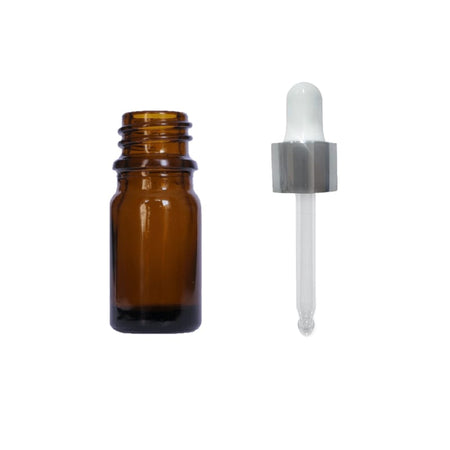 5ml Premium Amber Glass Dropper Bottle with White & Silver Dropper