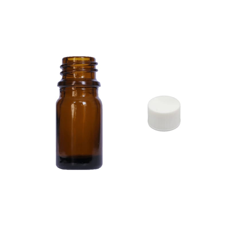 5ml Premium Amber Glass Dropper Bottle with White PP Wadded Cap DIN 18mm