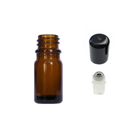 5ml Premium Amber Glass Dropper Bottle with Stainless Steel Roller Ball with Plastic Black Cap