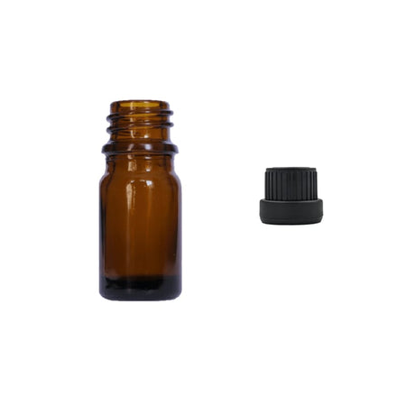 5ml Premium Amber Glass Dropper Bottle with Tamper Evident Ribbed Black Cap (Type III)
