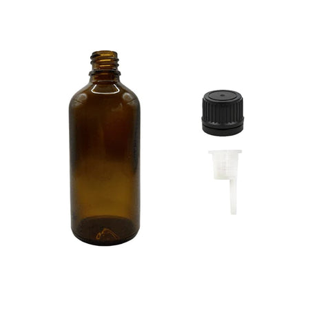 100ml Amber Glass Dropper Bottle with 0.6mm Dripper Insert and Tamper Evident Black Cap (Type II)