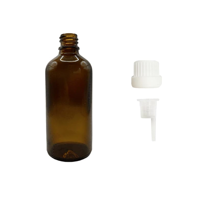 100ml Amber Glass Dropper Bottle with 0.6mm Dripper Insert and Tamper Evident White Cap (Type III)