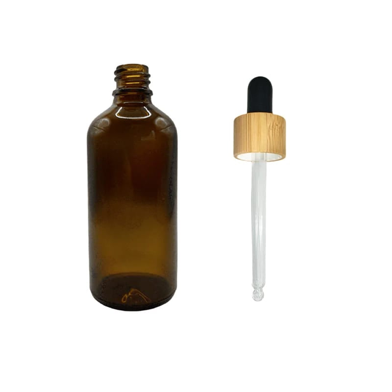 100ml Amber Glass Dropper Bottle with Black Bamboo Dropper