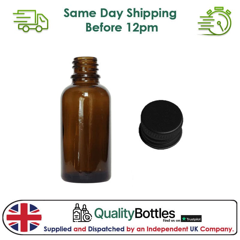 100ml Amber Glass Dropper Bottle with Black DIN18 Cap - Pack of 12