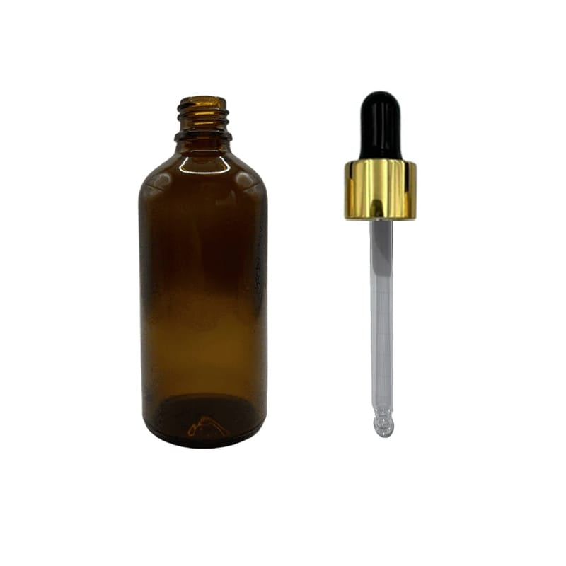 100ml Amber Glass Dropper Bottle With Black & Gold Dropper