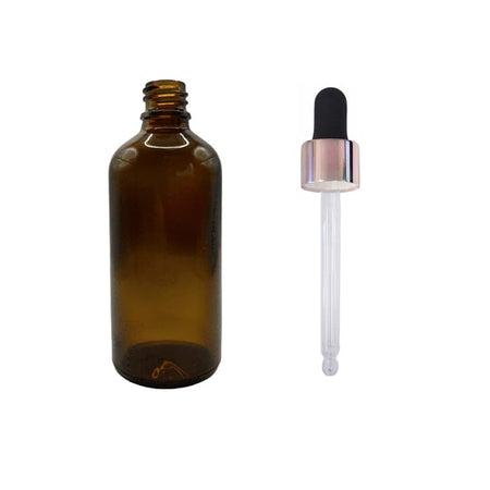 100ml Amber Glass Dropper Bottle with Black & Rose Gold Dropper