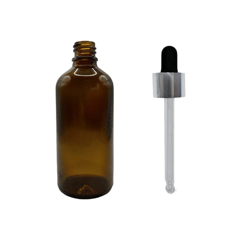 100ml Amber Glass Dropper Bottle with Black & Silver Dropper