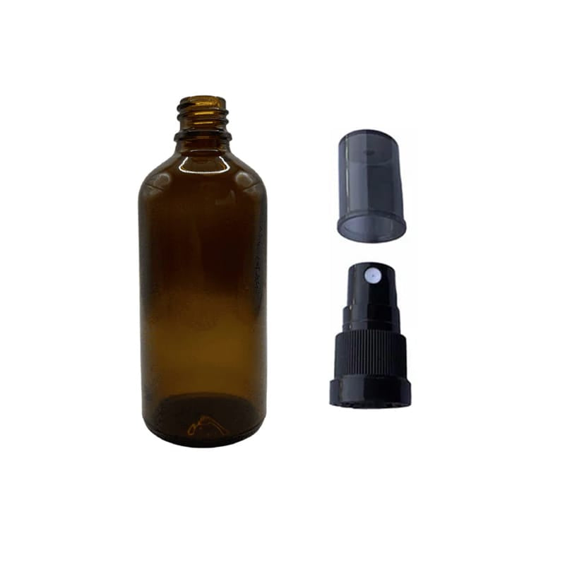 100ml Amber Glass Dropper Bottle With Black Tamper Evident Atomiser with Dark Tinted Over Cap (Type III)