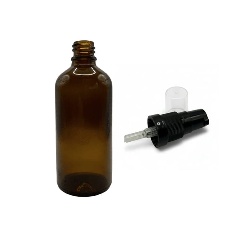 100ml Amber Glass Dropper Bottle With Black Tamper Evident Lotion Pump