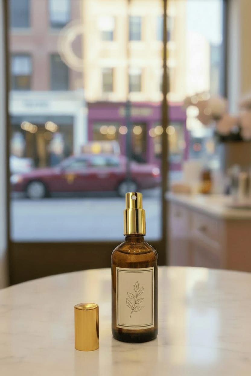 100ml Amber Glass Dropper Bottle With Gold Atomiser with Gold Over Cap