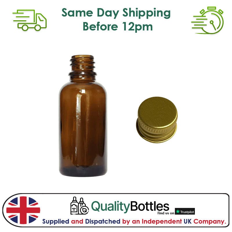 100ml Amber Glass Dropper Bottle with Gold DIN18 Cap - Pack of 12