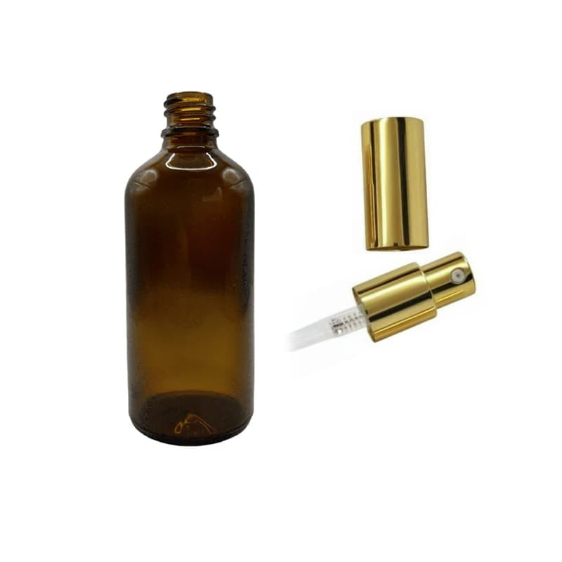 100ml Amber Glass Dropper Bottle with Gold Lotion Pump with Gold Over Cap