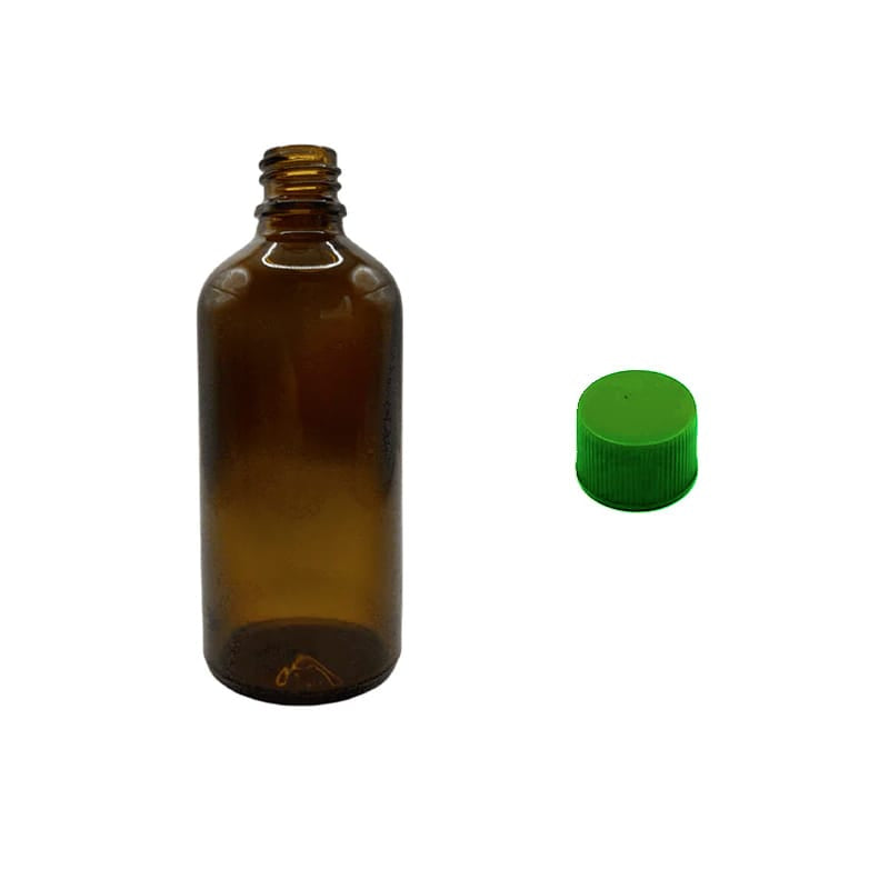 100ml Amber Glass Dropper Bottle with Green PP Wadded Cap DIN 18mm