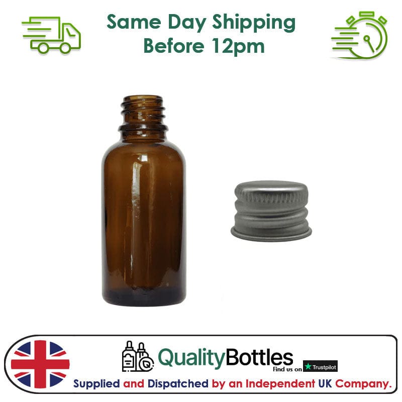 100ml Amber Glass Dropper Bottle with Silver DIN18 Cap - Pack of 12