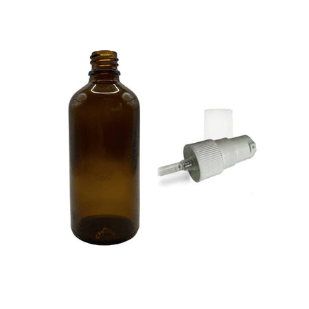 100ml Amber Glass Dropper Bottle With Tamper Evident White Lotion Pump
