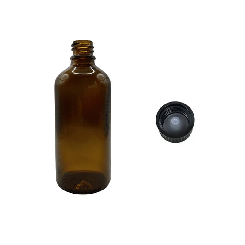 100ml Amber Glass Dropper Bottle with Urea Black Cap with Polycone Insert DIN 18mm