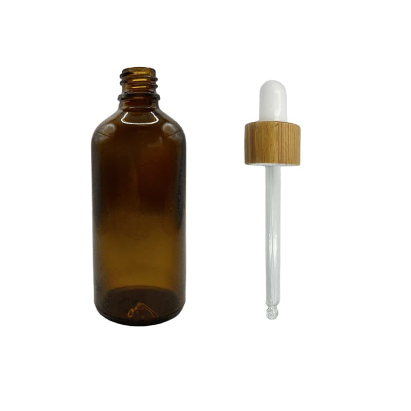 100ml Amber Glass Dropper Bottle With White Bamboo Dropper