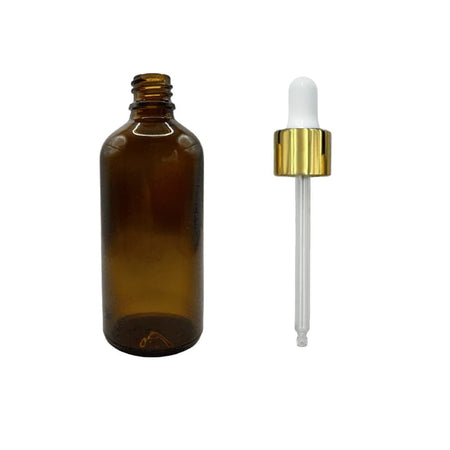 100ml Amber Glass Dropper Bottle with White & Gold Dropper