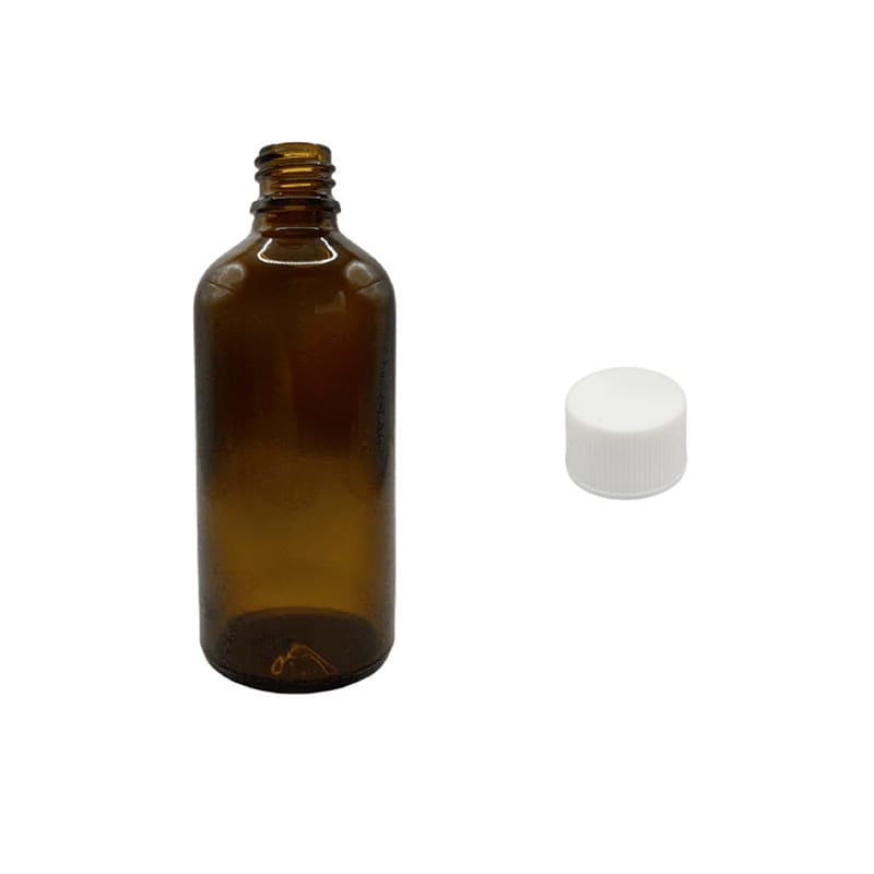 100ml Amber Glass Dropper Bottle with White PP Wadded Cap DIN 18mm