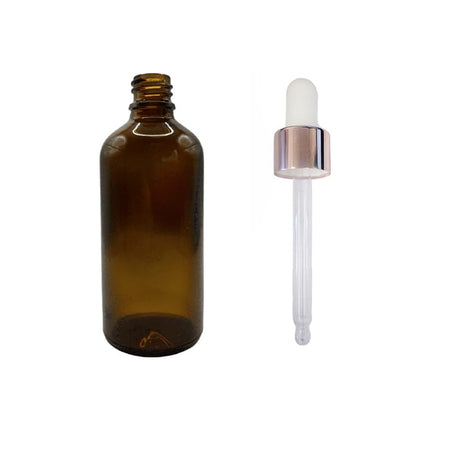 100ml Amber Glass Dropper Bottle with White & Rose Gold Dropper