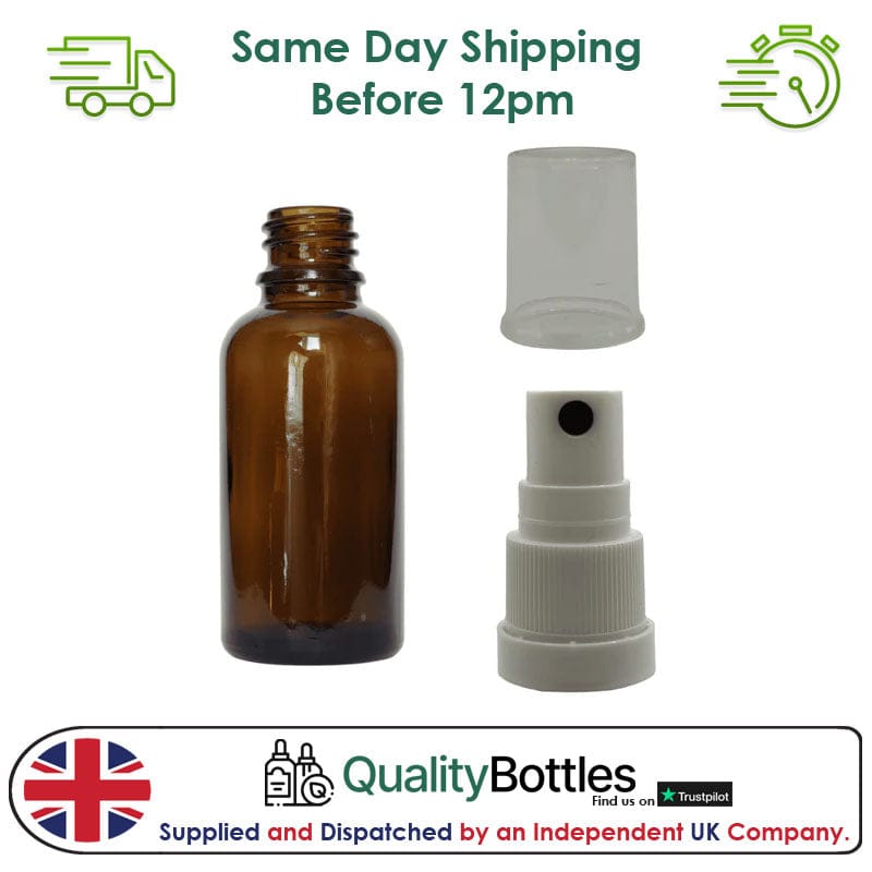 100ml Amber Glass Dropper Bottle with White TE Atomiser - Pack of 12