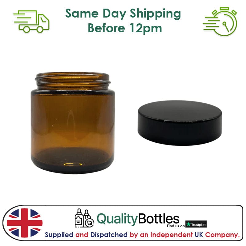 100ml Amber Glass Jar and Black ABS Cap - Pack of 15