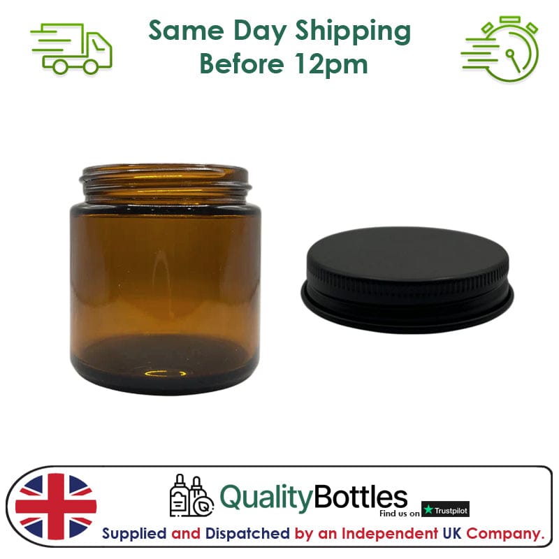 100ml Amber Glass Jar With Matte Black Aluminium Lid - Pack of 15