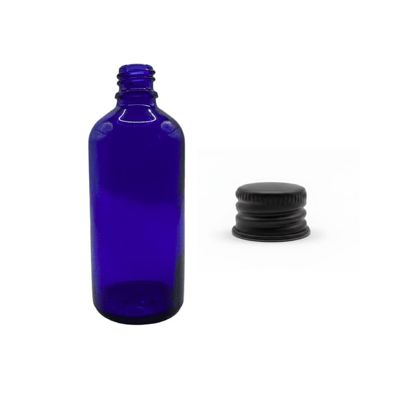 100ml Blue Glass Dropper Bottle with Black Aluminium Cap