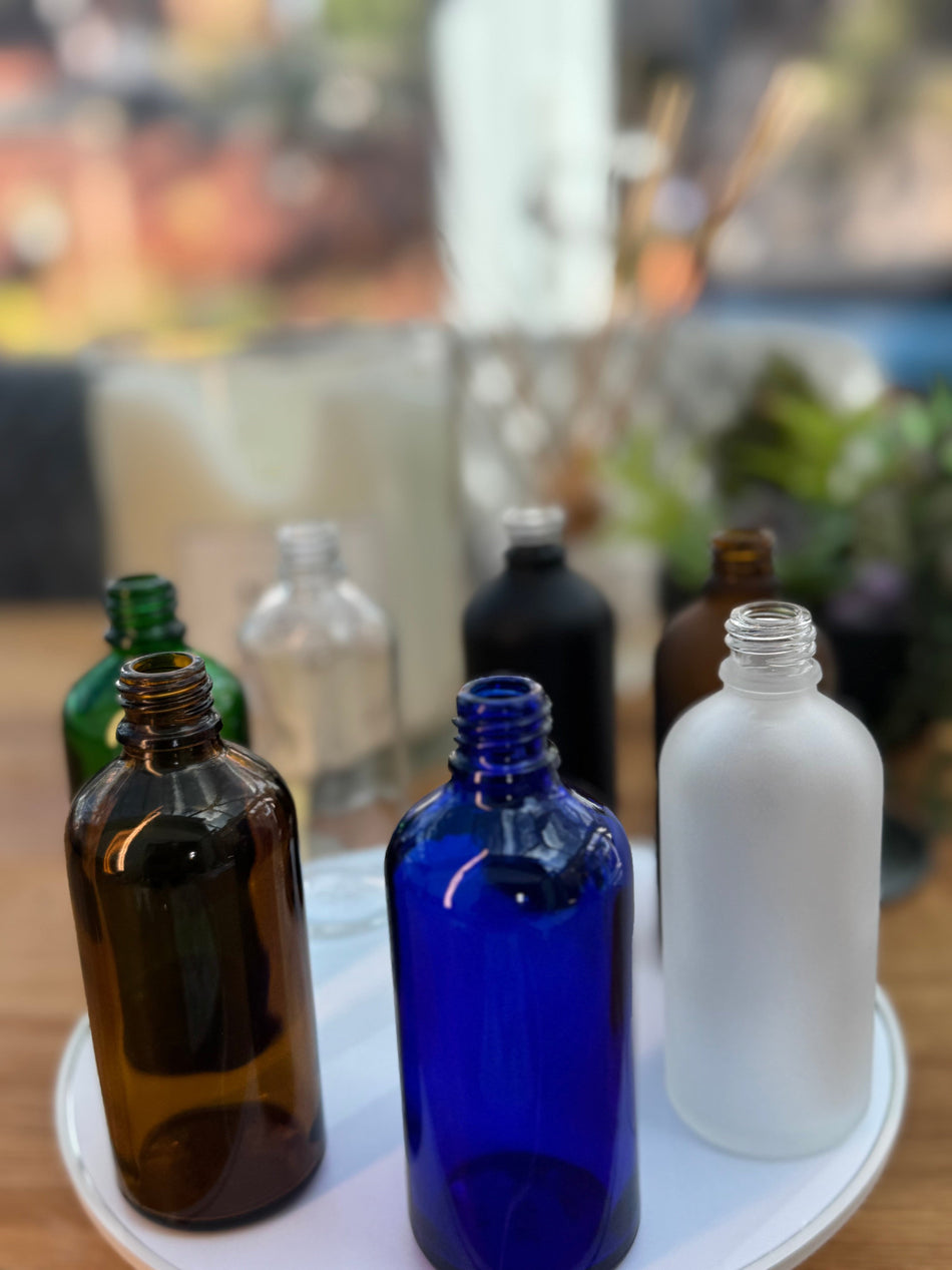 100ml Blue Glass Dropper Bottle with Black Anodised Aluminium Cap