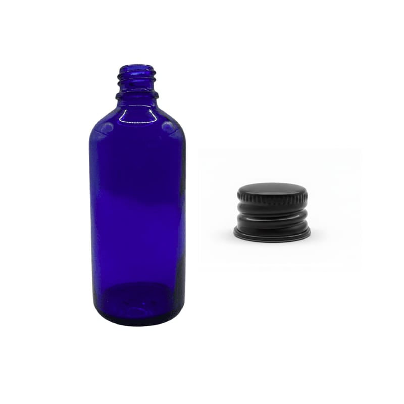 100ml Blue Glass Dropper Bottle with Black Anodised Aluminium Cap