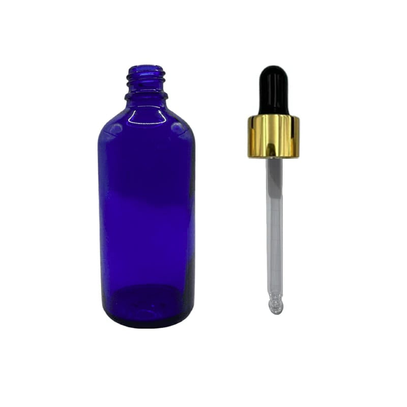 100ml Blue Glass Dropper Bottle with Black & Gold Dropper