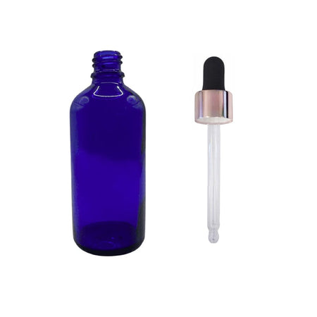 100ml Blue Glass Dropper Bottle with Black & Rose Gold Dropper