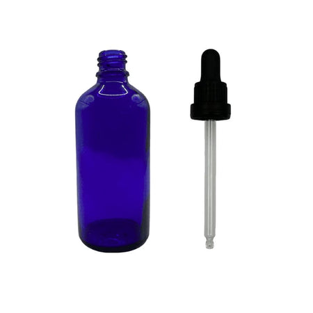 100ml Blue Glass Dropper Bottle with Black Tamper Evident Dropper (Type III)