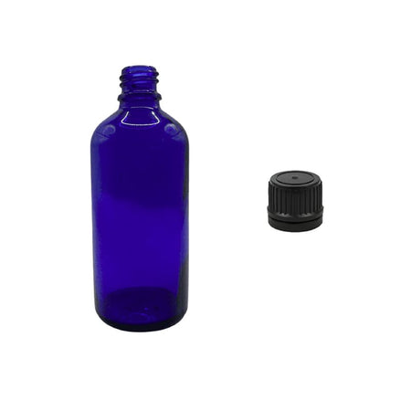 100ml Blue Glass Dropper Bottle with Tamper Evident Ribbed Black Cap (Type II)