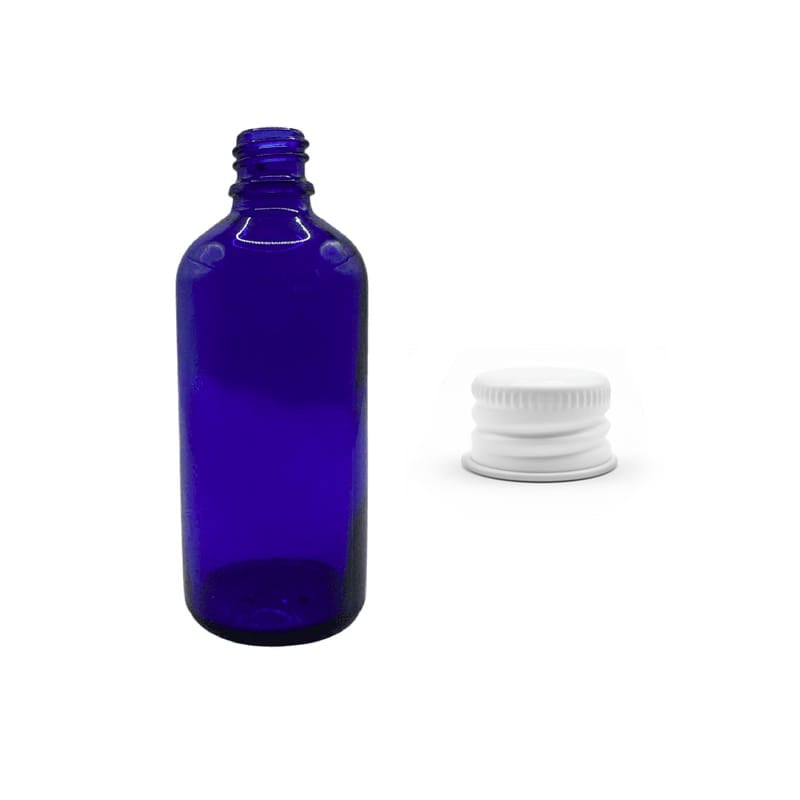 100ml Blue Glass Dropper Bottle with White Aluminium Cap