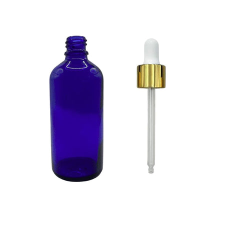 100ml Blue Glass Dropper Bottle with White & Gold Dropper
