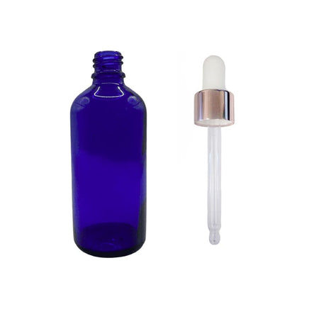 100ml Blue Glass Dropper Bottle with White & Rose Gold Dropper