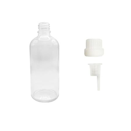 100ml Clear Glass Dropper Bottle with 0.6mm Dripper Insert and Tamper Evident White Cap (Type III)