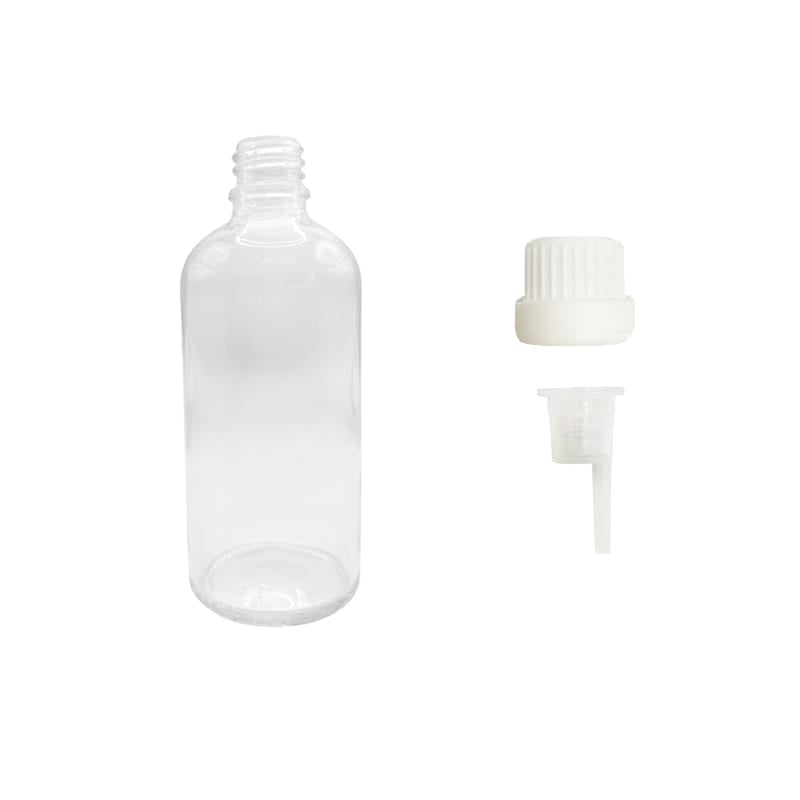 100ml Clear Glass Dropper Bottle with 0.6mm Dripper Insert and Tamper Evident White Cap (Type III)