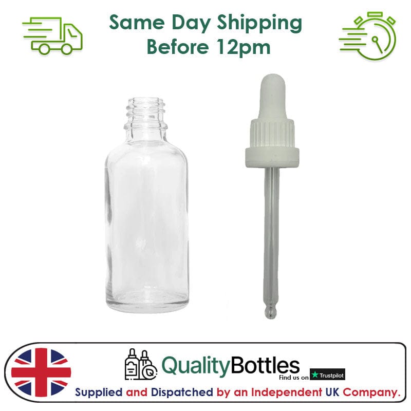 100ml Clear Glass Dropper Bottle with 100ml White TE BEP - Pack of 12
