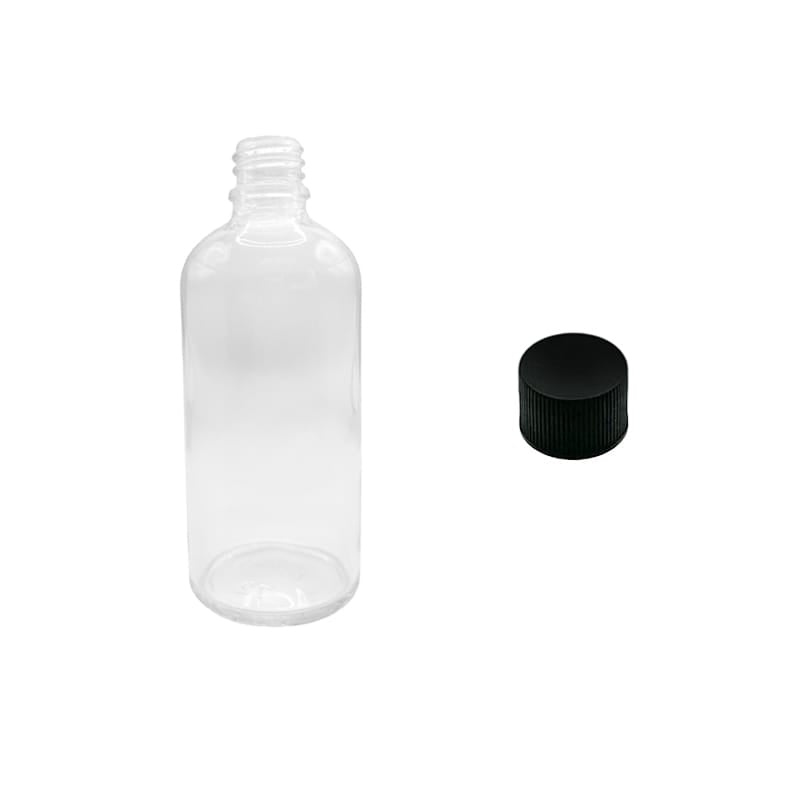 100ml Clear Glass Dropper Bottle with Black PP Wadded Cap DIN 18mm