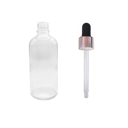 100ml Clear Glass Dropper Bottle with Black & Rose Gold Dropper