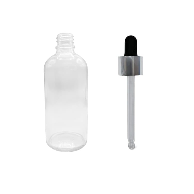 100ml Clear Glass Dropper Bottle with Black & Silver Dropper